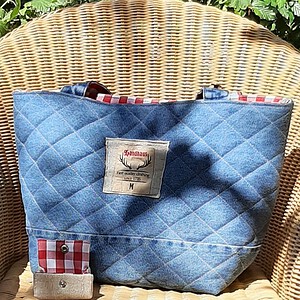 Quilted denim schoudertas / totebag