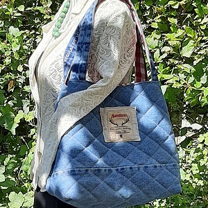 Quilted denim schoudertas / totebag