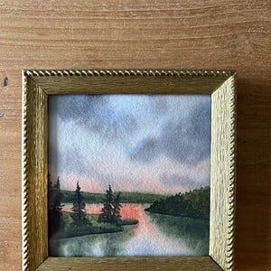 Schilderij landschap meer waterverf