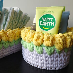 Set van 2 gele gehaakte mandjes | Babykamer opbergset