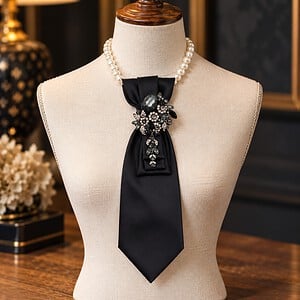 Statement stropdas ketting dames zwart – opvallend handgemaakt sieraad upcycled tie necklace