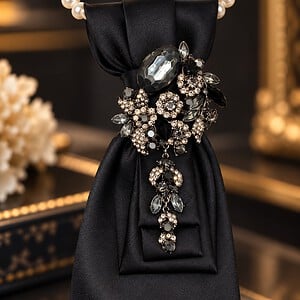 Statement stropdas ketting dames zwart – opvallend handgemaakt sieraad upcycled tie necklace