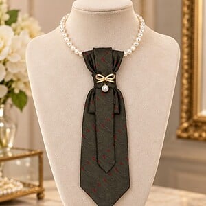 Stropdas ketting Tie necklace Stropdas met ketting en broche bruin met strik