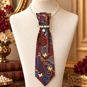 Stropdas ketting Tie necklace Stropdas met ketting en broche meerkleurig
