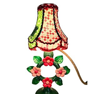 Uniek handgemaakt kleurrijk – kitsch tafellamp bloem groen