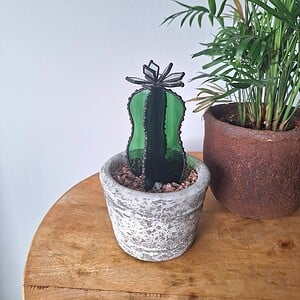 Unieke glas in lood cactus met bloem