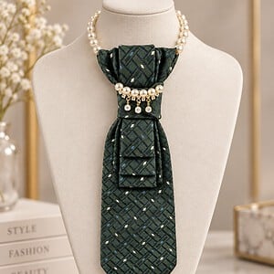 Unieke handgemaakte stropdasketting green| Statement tie necklace | Upcycled tie jewelry