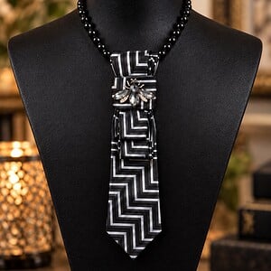 Unique Statement stropdas ketting dames – opvallend handgemaakt sieraad upcycled tie necklace