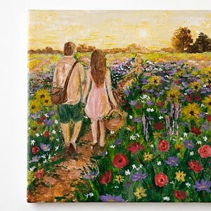 Wandeling door het bloemenveld | Handgeschilderd tegeltje