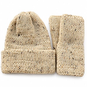 Witte tweed gebreide cadeauset | Muts & vingerloze handschoenen