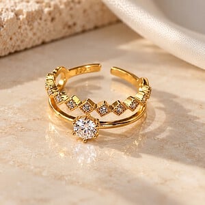 925 Sterling Zilveren Ring met CZ Stenen | 18K Gold Plated Verstelbare Ring – Cleopatra's World