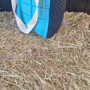 Andalusier schoudertas van een gebruikt zadeldekje, turquoise en donkerblauw