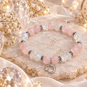 Aurora damesarmband – Rozenkwarts & Regenboog Maansteen