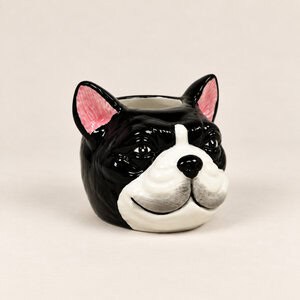 Bloempotje bulldog zwart-wit