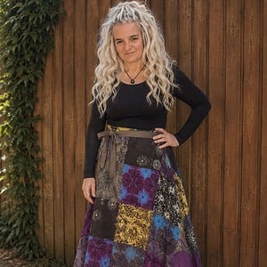 Boho Patchwork Wrap Rok Paars – 100% Katoen | Handmade in Nepal