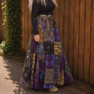 Boho Patchwork Wrap Rok Paars – 100% Katoen | Handmade in Nepal