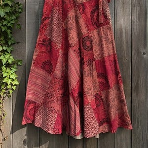 Boho Wrap Rok Rood – Patchwork Maxi Rok – 100% Katoen