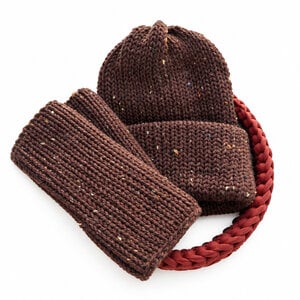 Bruine tweed gebreide cadeauset | Muts & vingerloze handschoenen
