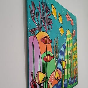 Canvas 30x24 'Aquarium' origineel acryl achilderij