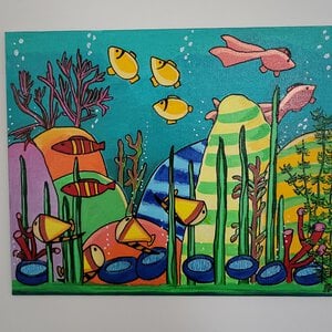 Canvas 30x24 'Aquarium' origineel acryl achilderij