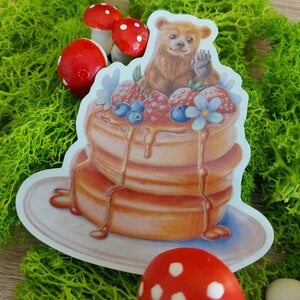 Fluffy pancake bear sticker holografisch vaatwasser bestendig