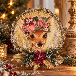 Forest Glow – Handgemaakt Houten Winterbord met Hert Ø15 cm