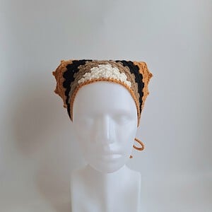 Gehaakte bandana | Crème, lichtbruin, zwart en oranje