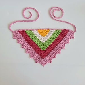 Gehaakte bandana | Geel, crème, groen, fuchsia en lichtroze