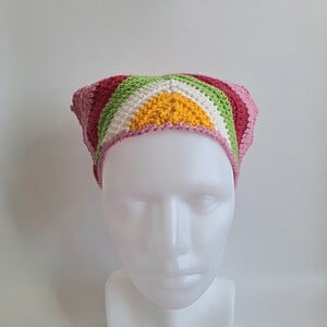 Gehaakte bandana | Geel, crème, groen, fuchsia en lichtroze