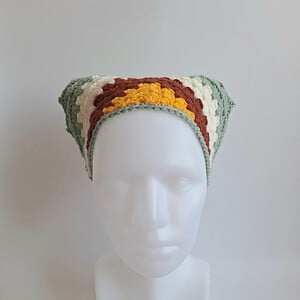 Gehaakte bandana | Geel, roestbruin, crème en sagegroen