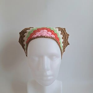 Gehaakte bandana | Lichtroze, koraaloranje, lichtgroen, crème en lichtbruin