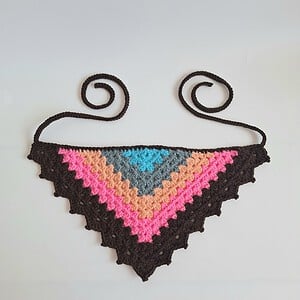 Gehaakte bandana | Turquoise, denimblauw, perzikoranje, neon roze en donkerbruin