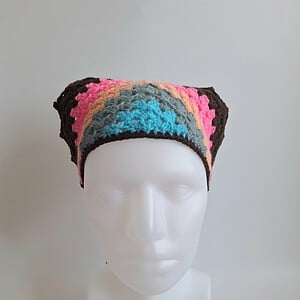 Gehaakte bandana | Turquoise, denimblauw, perzikoranje, neon roze en donkerbruin