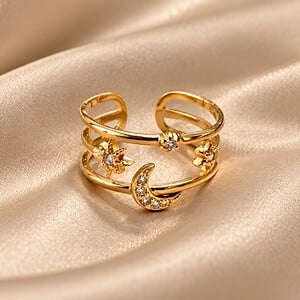 Gouden Maan en Sterren Ring – 925 Sterling Zilver met 18K Goud Verguld | Verstelbare Celestial Ring – Cleopatra's World