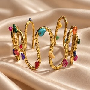 Handgemaakte Goudkleurige Statement Arm Cuff met Kleurrijke Kralen | Boho Bovenarmband – Cleopatra's World