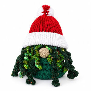 Handgemaakte huisgnome met groen haar in groen mandje | Woondecoratie