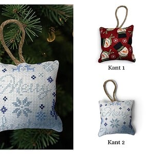 Handgemaakte kersthanger 8 cm – Delftsblauw borduurwerk en kerststof 2