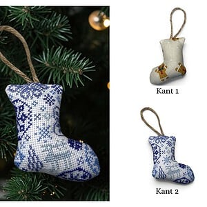 Handgemaakte kerstsok kersthanger 8 cm – Delftsblauw borduurwerk 4
