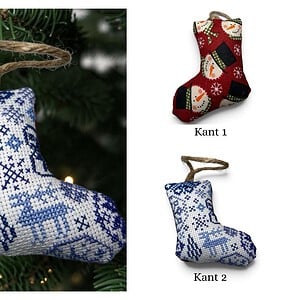 Handgemaakte kerstsok kersthanger 8 cm – Delftsblauw borduurwerk 5