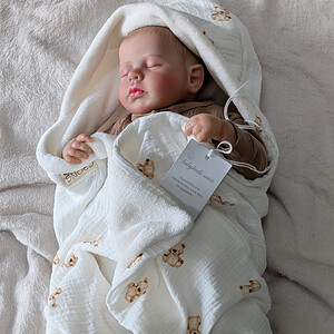 Handgemaakte wikkeldeken met berenprint | Hydrofiel & wellness fleece 🐻