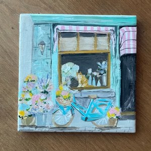 Handgeschilderd tegeltje – De bloemenwinkel | 10 × 10 cm