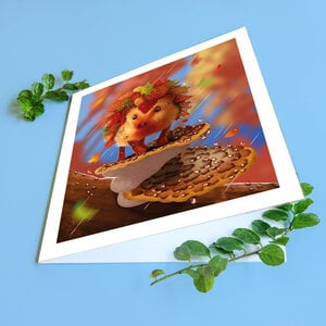 Herfst blad egel, gevouwen verjaardags kaart, 135x135mm