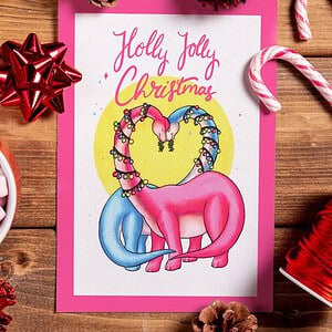 Holly jolly Christmas dino kerstkaart A6