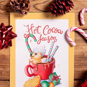 Hot cocoa season kerstkaart A6