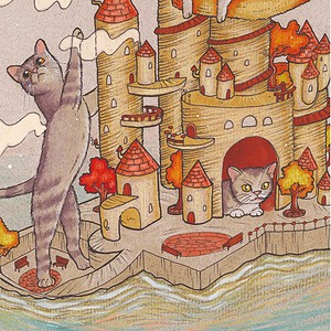 Katten op krabpaal eiland boekenlegger 74x210 formaat