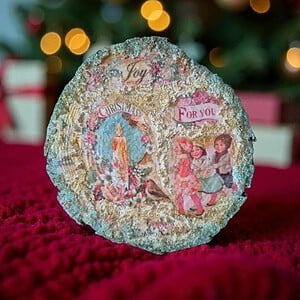 Kerstvreugde – Nostalgisch Handgemaakt Kerstbord Ø15 cm