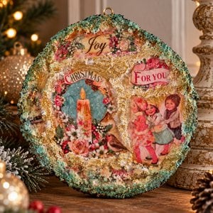 Kerstvreugde – Nostalgisch Handgemaakt Kerstbord Ø15 cm