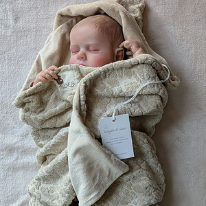 Luxe wikkeldeken 3D Panter Beige - Babybadstof & Nicky Velours ( 75 x 75 cm)
