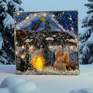 Magische Winternacht – Verlicht Mixed Media Wintertafereel 32 × 32 cm