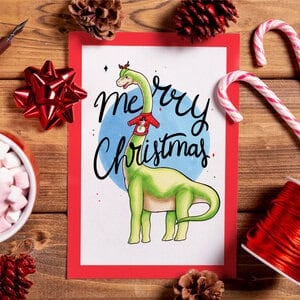 Merry Christmas dino en kersttrui kerstkaart A6 gevouwen